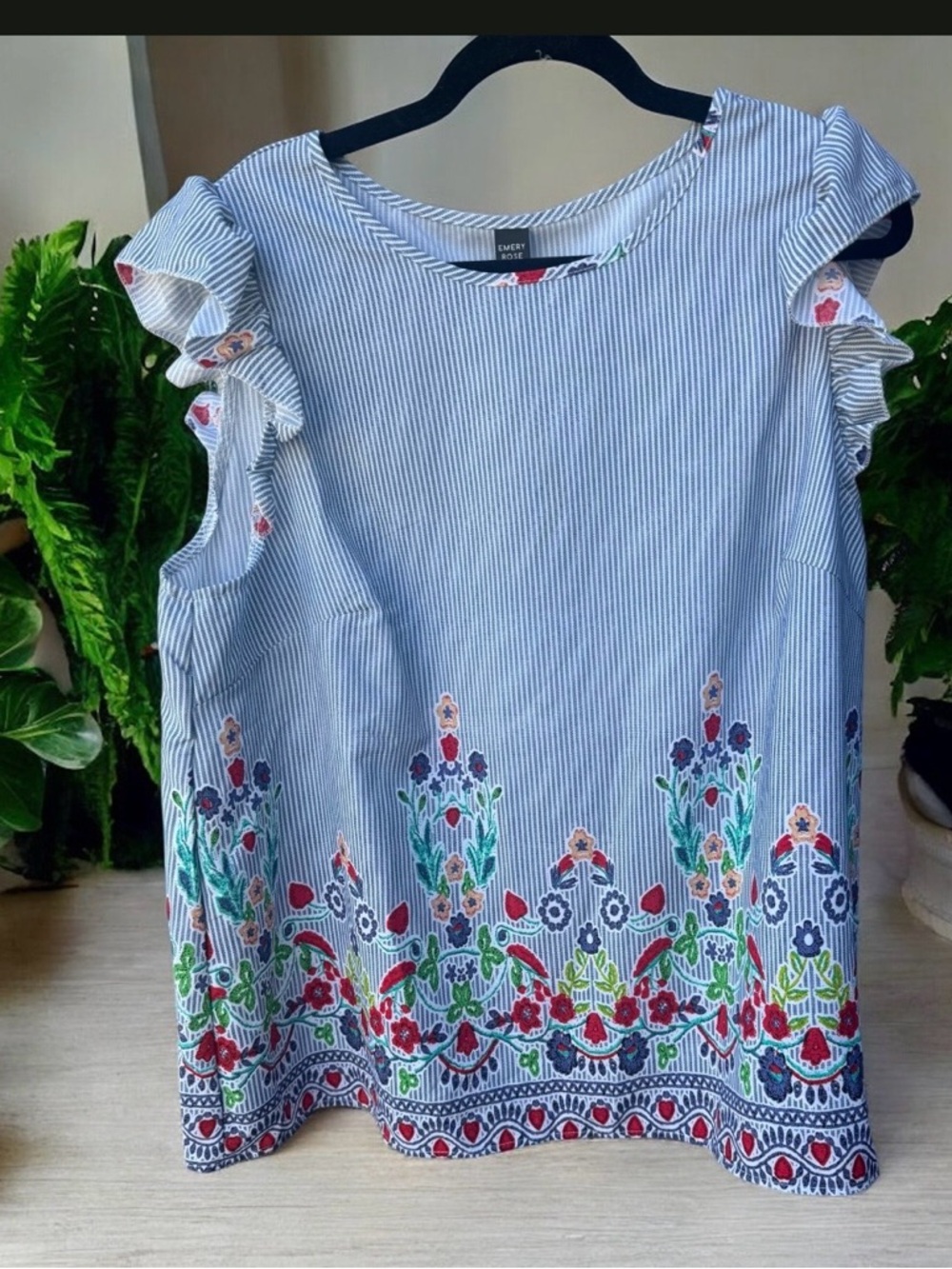 Emery Rose NWT Striped Floral Blouse with Flitter Sleeves 2XL